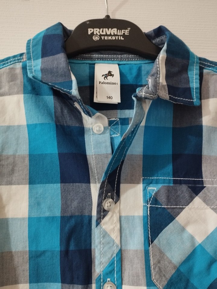 Erkek Çocuk Mavi Kareli Uzun Kollu Gömlek - Görsel 4