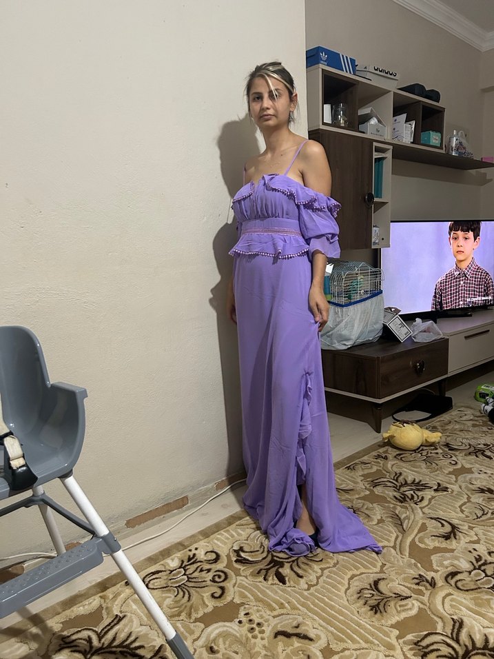 Bohem Straplez Uzun Mor Elbise - Görsel 2