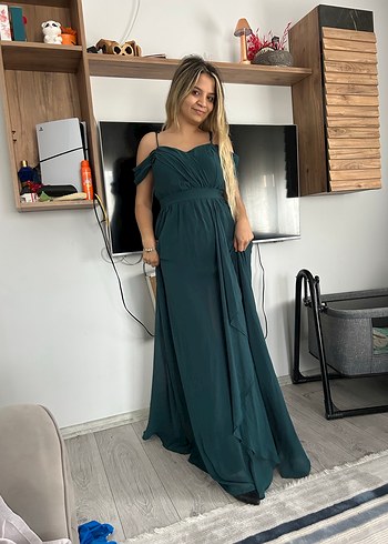 Kadın Drapeli Straplez Uzun Elbise - Görsel 2