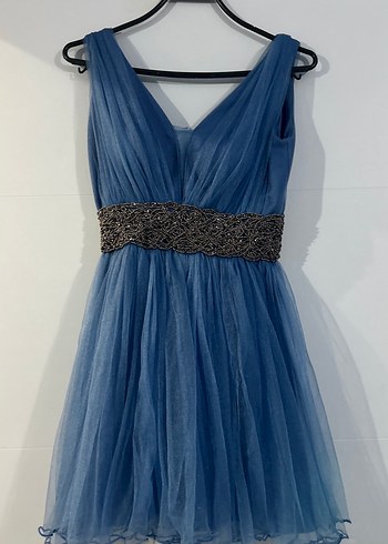 Mavi İnce Askılı Mini Kot Elbise - Görsel 5