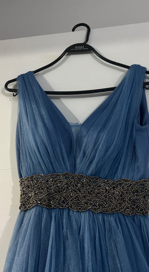 Mavi İnce Askılı Mini Kot Elbise - Görsel 4