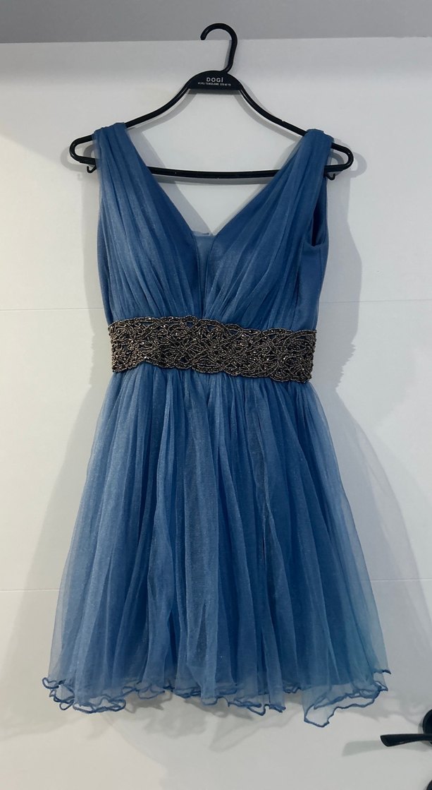 Mavi İnce Askılı Mini Kot Elbise - Görsel 5