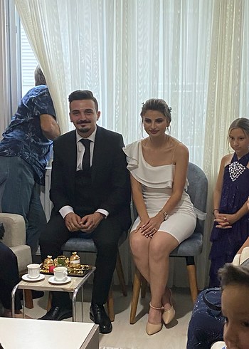 Beyaz Midi Abiye Elbise - Görsel 3