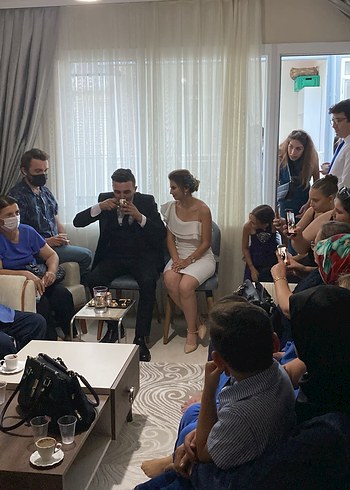 Beyaz Midi Abiye Elbise - Görsel 4