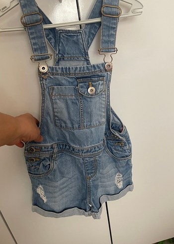 Kızlar İçin Mavi Denim Askılı Tulum - Görsel 2