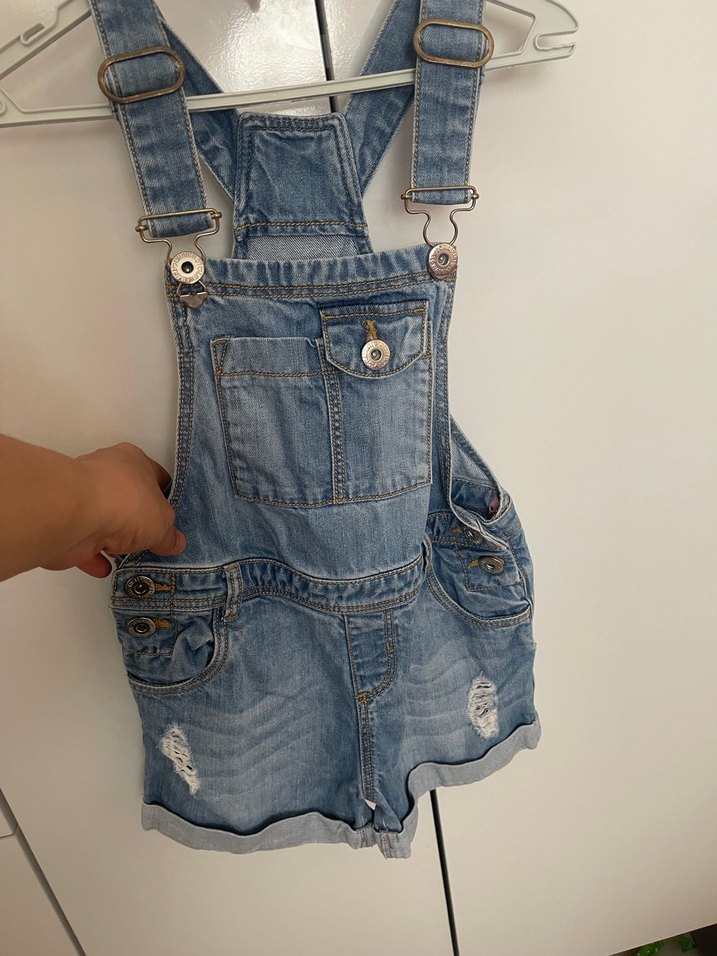 Kızlar İçin Mavi Denim Askılı Tulum - Görsel 2