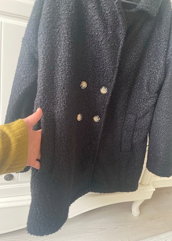 Düğmeli Siyah Midi Kadın Kaban - Görsel 2