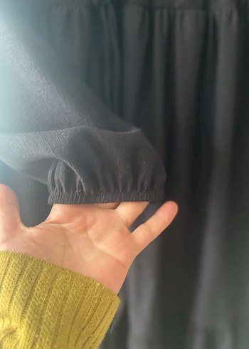 Düğmeli Siyah Uzun Keten Elbise - Görsel 3