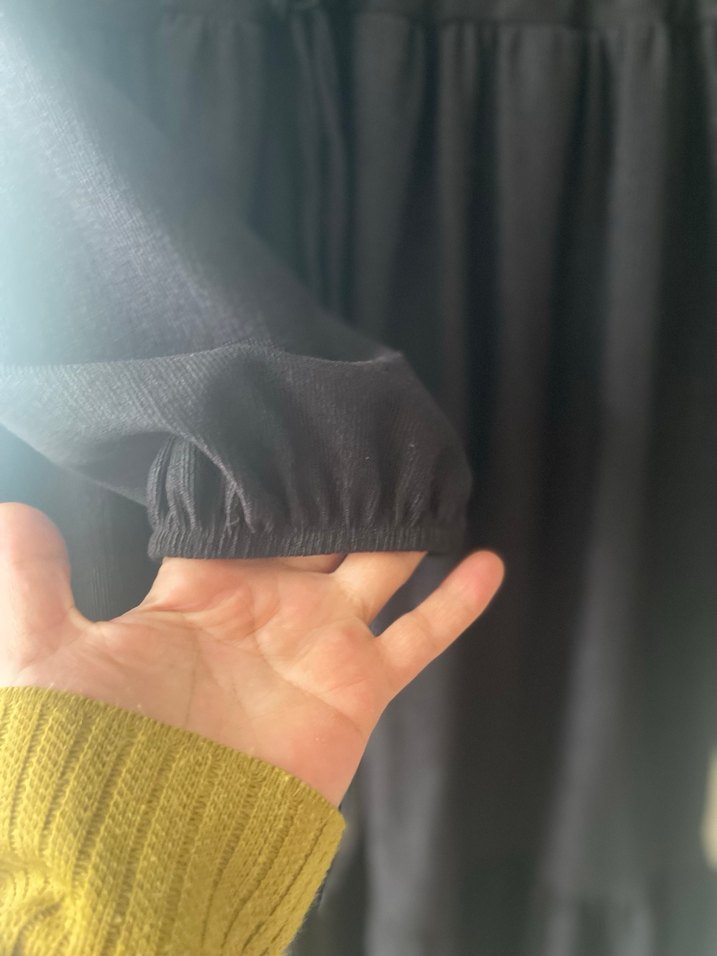 Düğmeli Siyah Uzun Keten Elbise - Görsel 3