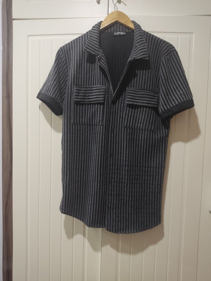 Düğmeli Gri Kısa Kollu Erkek Gömlek - Görsel 5