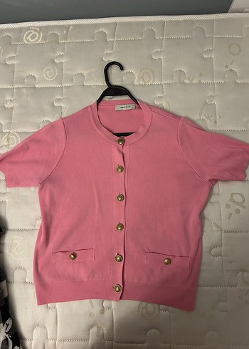 Düğmeli Pembe Kısa Kollu Kadın Hırka