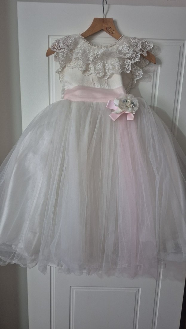 Beyaz Dantel tarlatanli kabarik Kız Çocuk gelinlik - Görsel 2