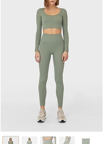 khaki seamless uzun kol crop