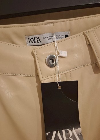 30 Beden ZARA Bej Deri Midi Kadın Pantolon