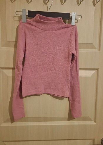 Pembe Yüksek Yaka Kadın Triko Kazak