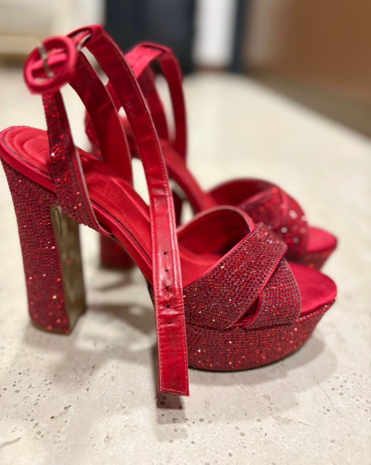 Kadın Kırmızı Payetli Platform Topuklu Abiye Ayakkabı - Görsel 3