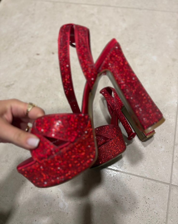Kadın Kırmızı Payetli Platform Topuklu Abiye Ayakkabı - Görsel 2