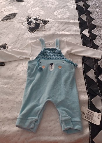 6 Ay Beden Mavi Nakışlı Erkek Bebek Triko Tulum