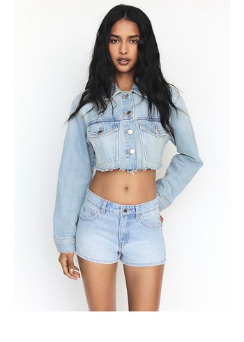 Pull&Bear taşlı mini jean şort - Görsel 3