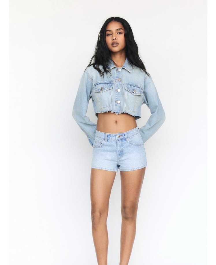 Pull&Bear taşlı mini jean şort - Görsel 4