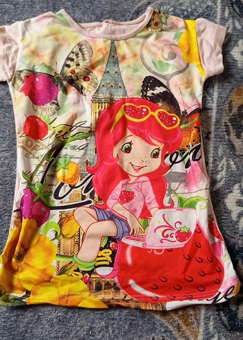 Kız Çocuk Kırmızı Baskılı Kısa Kollu Tişört - Görsel 3