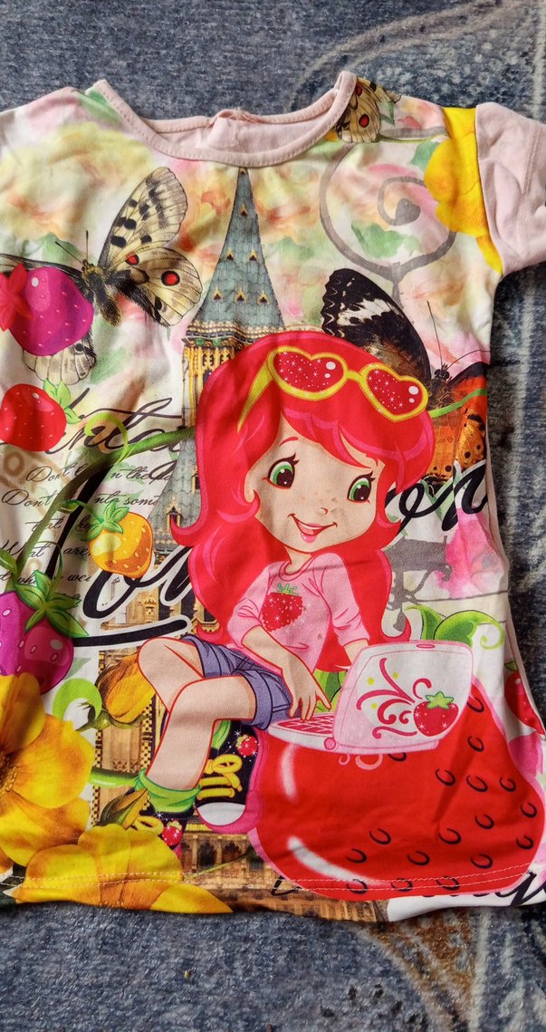 Kız Çocuk Kırmızı Baskılı Kısa Kollu Tişört - Görsel 4