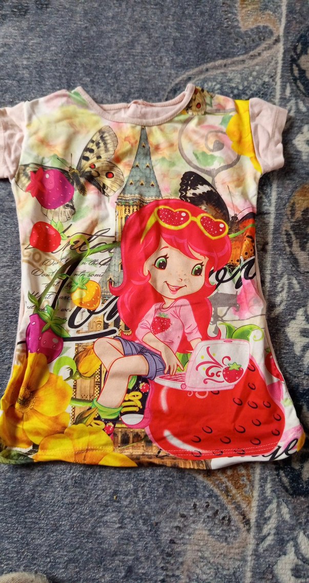 Kız Çocuk Kırmızı Baskılı Kısa Kollu Tişört - Görsel 3