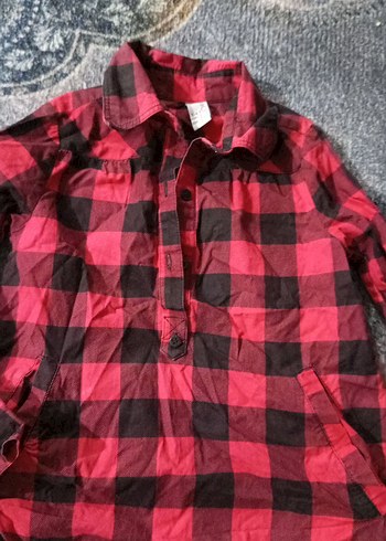 kız çocuk Kırmızı Kareli Uzun Kollu Gömlek - Görsel 2