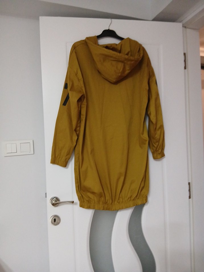 Kapüşonlu Fermuarlı Kahverengi Midi Yağmurluk - Görsel 5