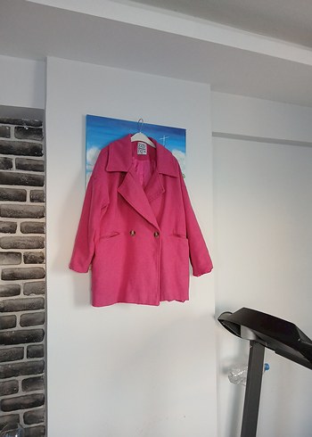 Çift Düğmeli Pembe Kaban - Görsel 4