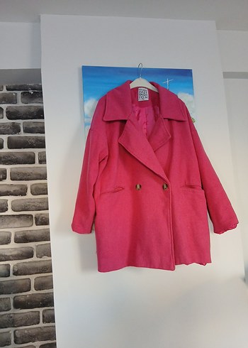 Çift Düğmeli Pembe Kaban - Görsel 5