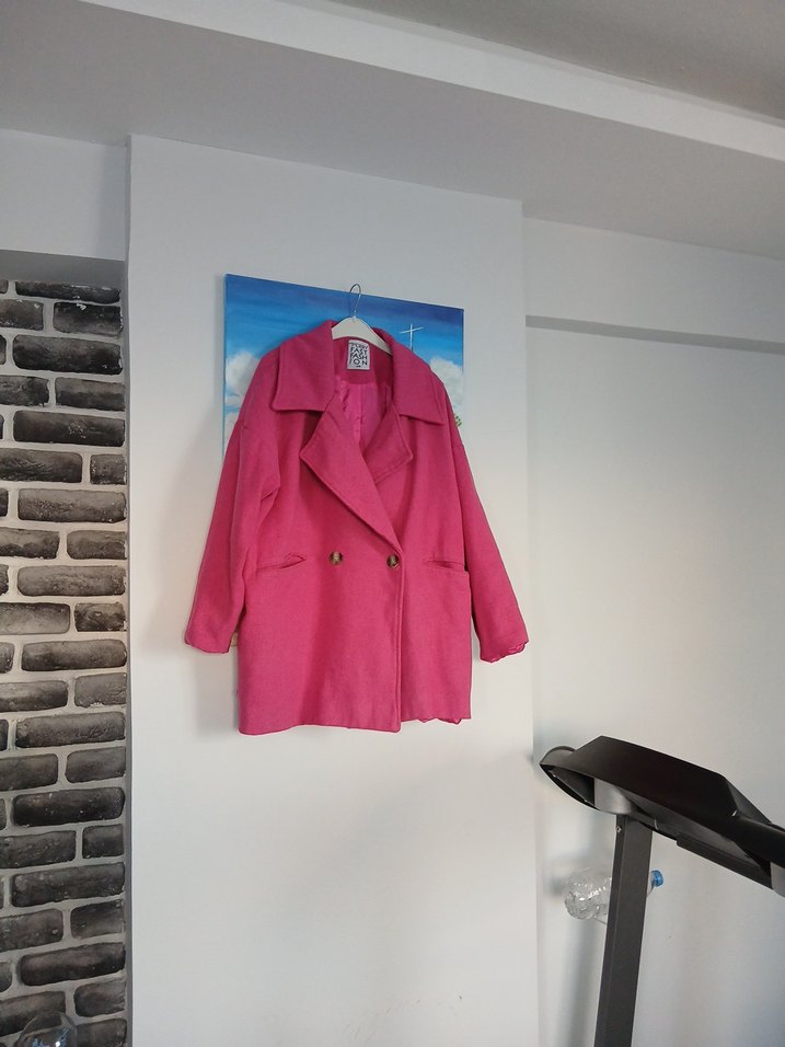 Çift Düğmeli Pembe Kaban - Görsel 4