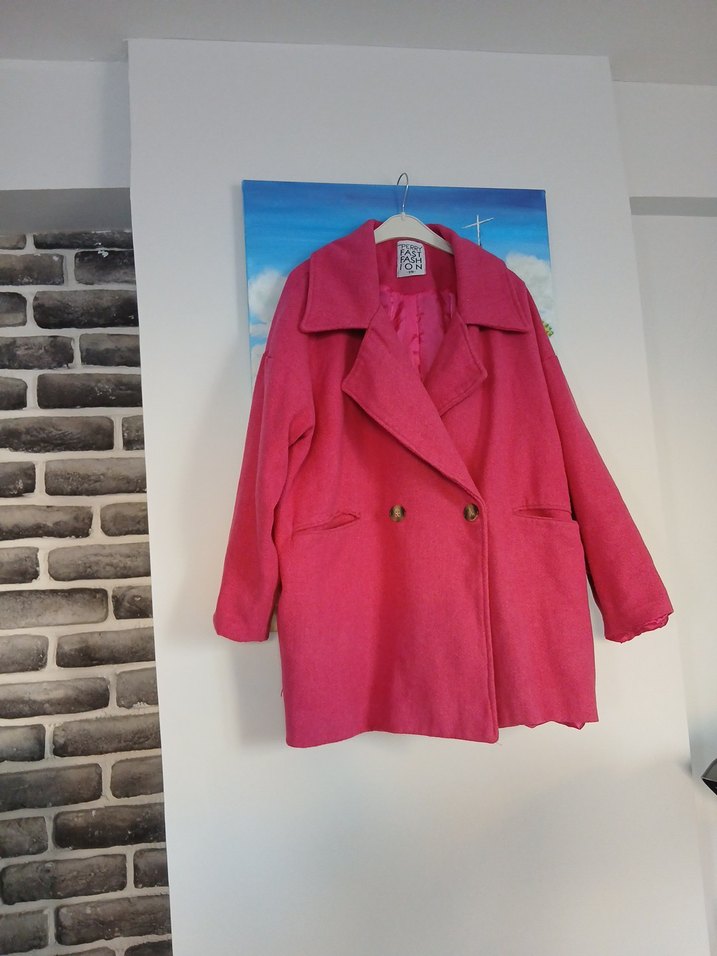 Çift Düğmeli Pembe Kaban - Görsel 5