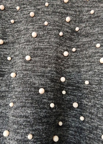 Gri İnci Detaylı Kısa Kollu Triko Kadın Kazak - Görsel 6