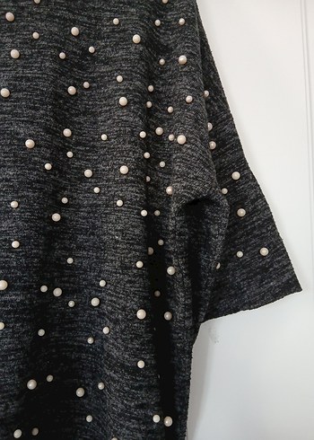 Gri İnci Detaylı Kısa Kollu Triko Kadın Kazak - Görsel 4