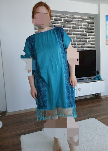 Turkuaz Bohem Midi Hamile Tunik - Görsel 7