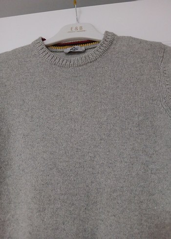 Gri Kadın Yün Kazak, Yuvarlak Yaka, Rahat Kesim - Görsel 4