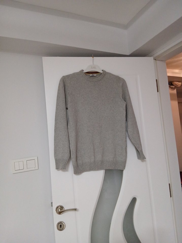 Gri Kadın Yün Kazak, Yuvarlak Yaka, Rahat Kesim - Görsel 5