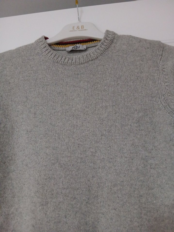 Gri Kadın Yün Kazak, Yuvarlak Yaka, Rahat Kesim - Görsel 4