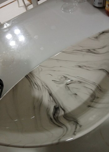 Mermer Desenli Beyaz Gri Servis Tabağı - Görsel 4