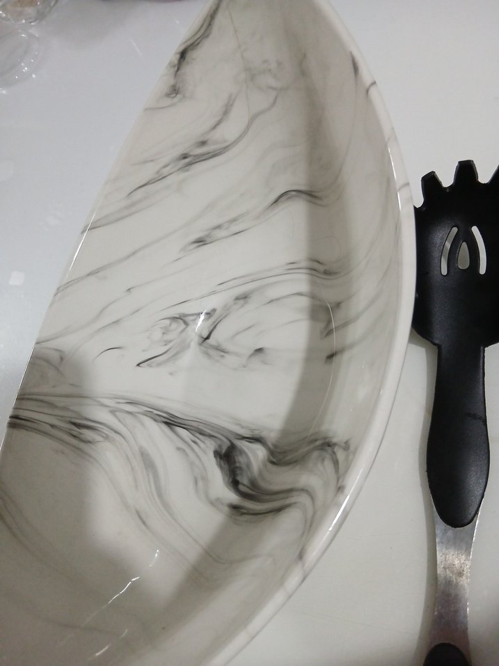 Mermer Desenli Beyaz Gri Servis Tabağı - Görsel 2