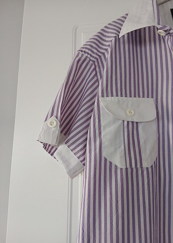 Mor Çizgili Kısa Kollu Erkek Gömlek - Görsel 2