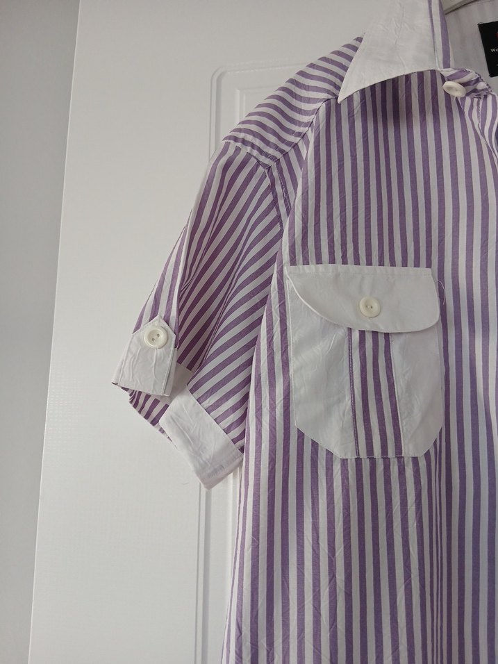 Mor Çizgili Kısa Kollu Erkek Gömlek - Görsel 2