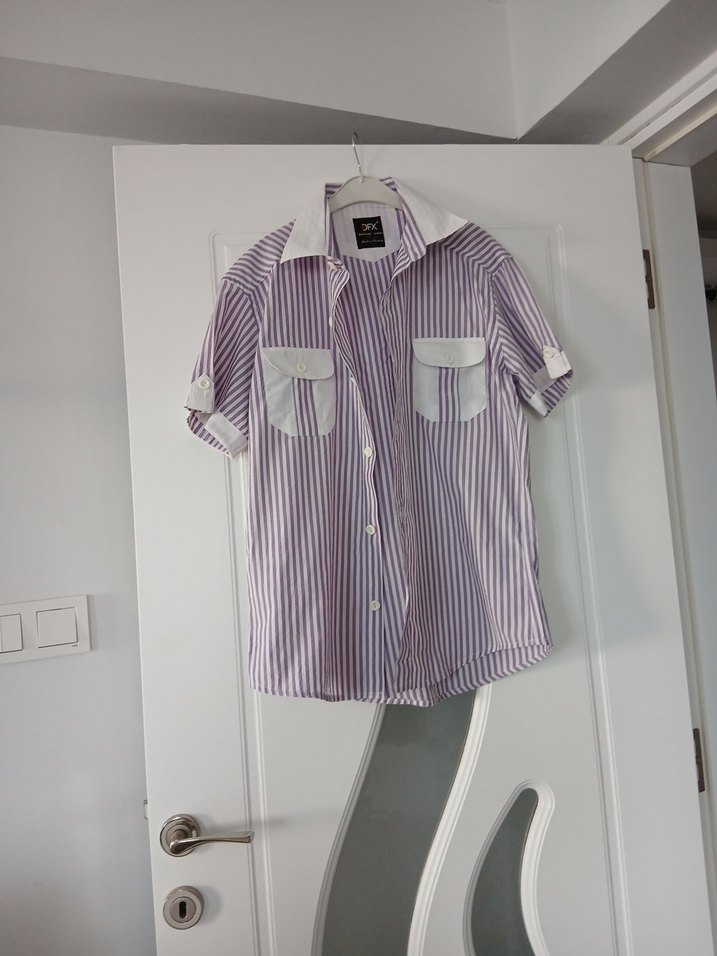 Mor Çizgili Kısa Kollu Erkek Gömlek - Görsel 4