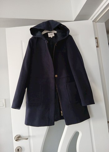 Koyu Lacivert Kadın Midi Kaban Kapüşonlu - Görsel 3