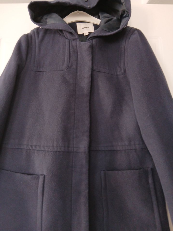 Koyu Lacivert Kadın Midi Kaban Kapüşonlu - Görsel 2