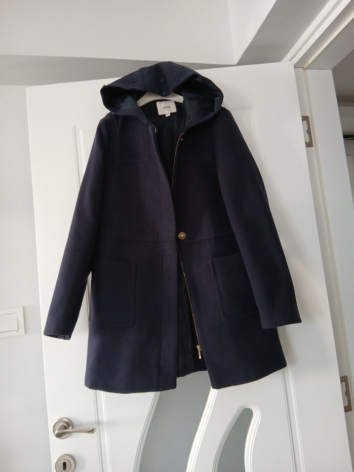 Koyu Lacivert Kadın Midi Kaban Kapüşonlu - Görsel 3