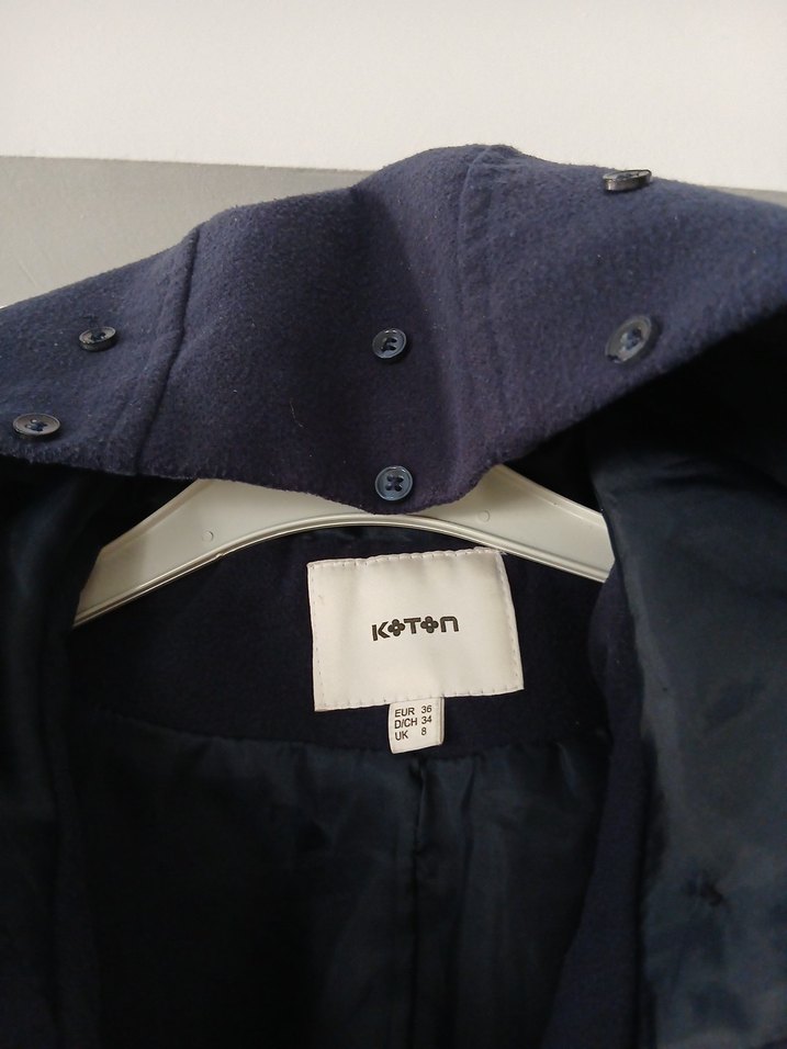 Koyu Lacivert Kadın Midi Kaban Kapüşonlu - Görsel 4