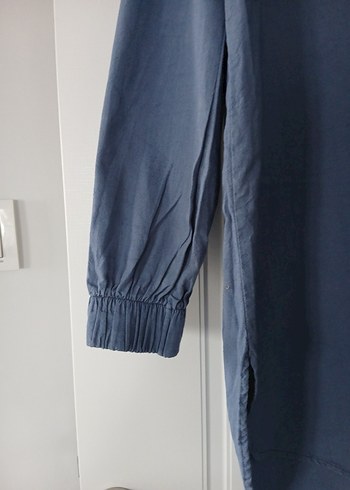 Mavi Keten Midi Gömlek - Görsel 3