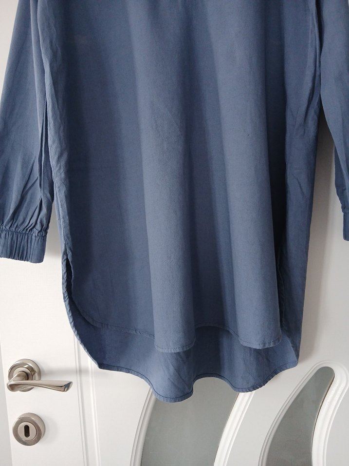 Mavi Keten Midi Gömlek - Görsel 2